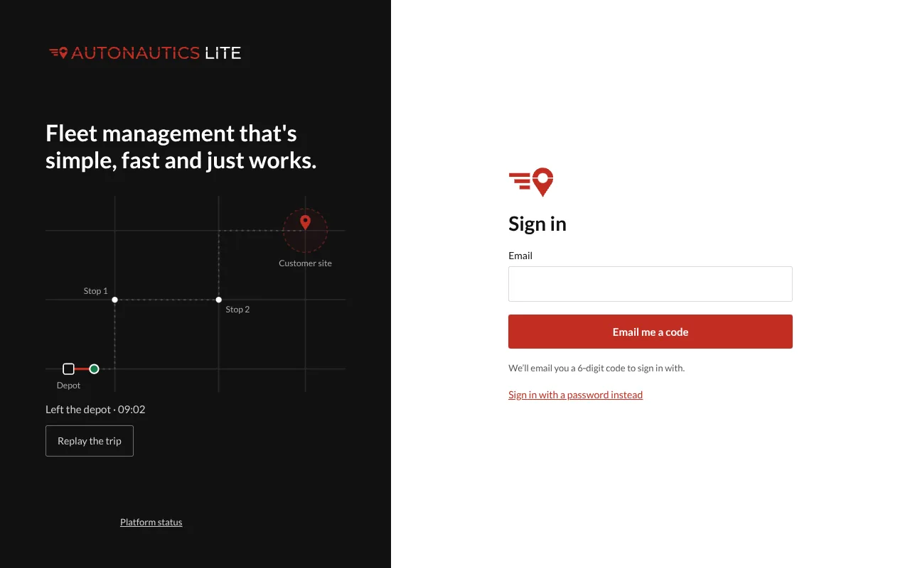 The sign-in page: Email and Email me a code